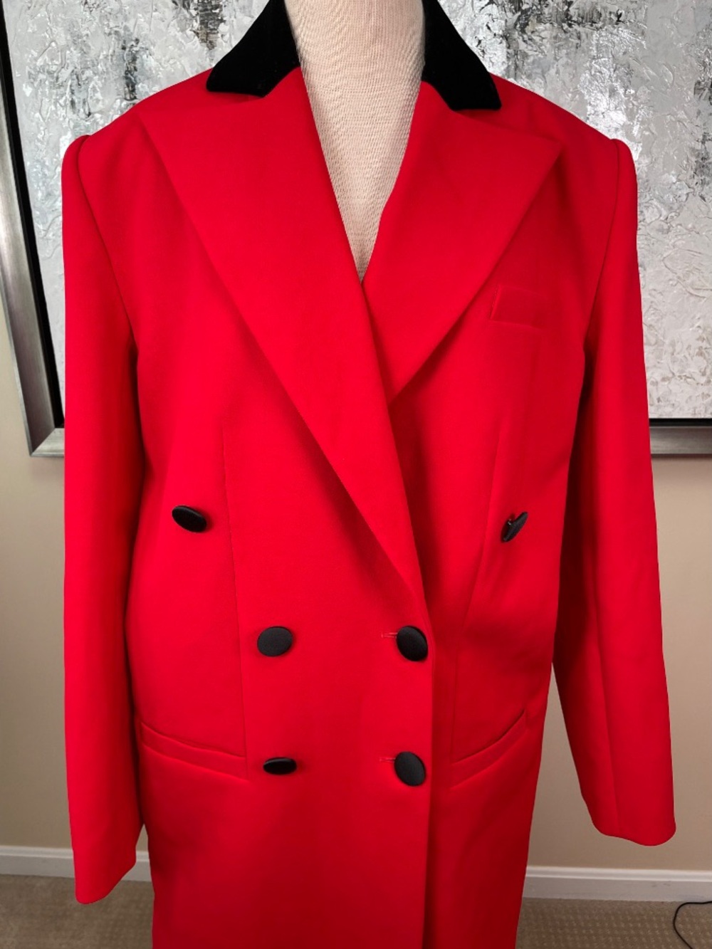 RETROFETE Constance Double Breasted Long Cardinal Red Over Coat Size S/M - Picture 7 of 11